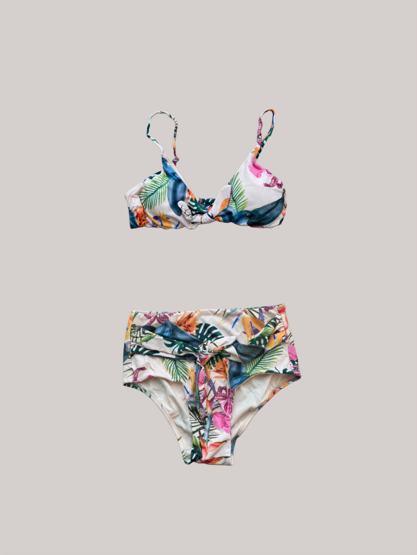 Styled - Cream Tropical Print High Waist Bikini Set